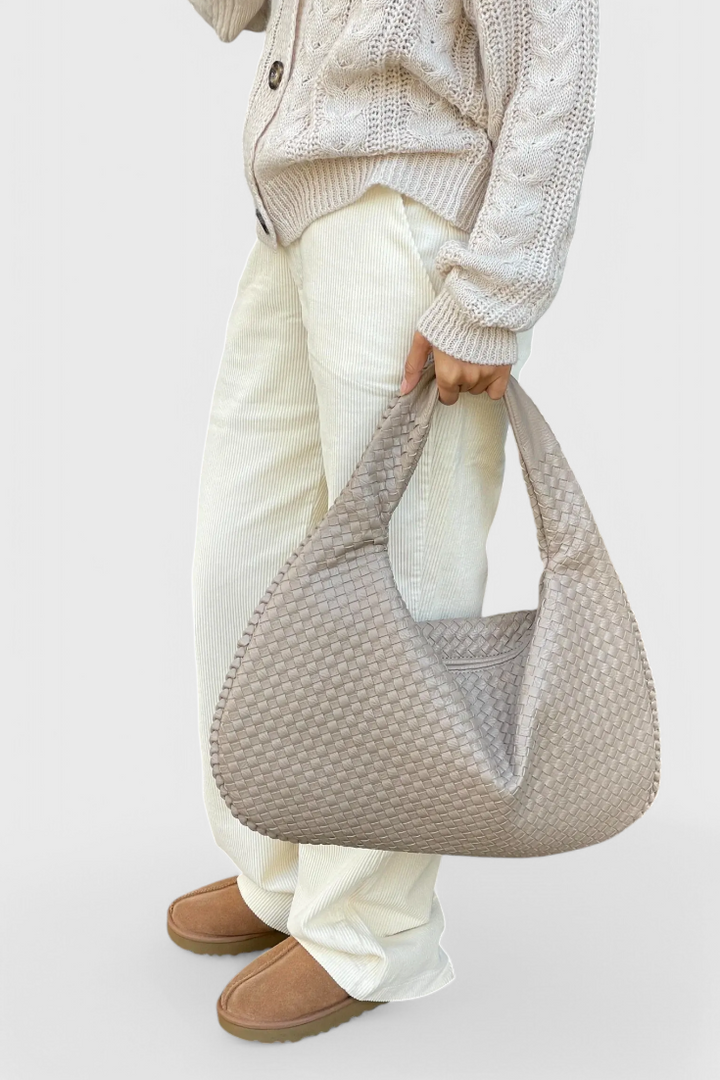 Woven Faux Leather Shoulder Bag