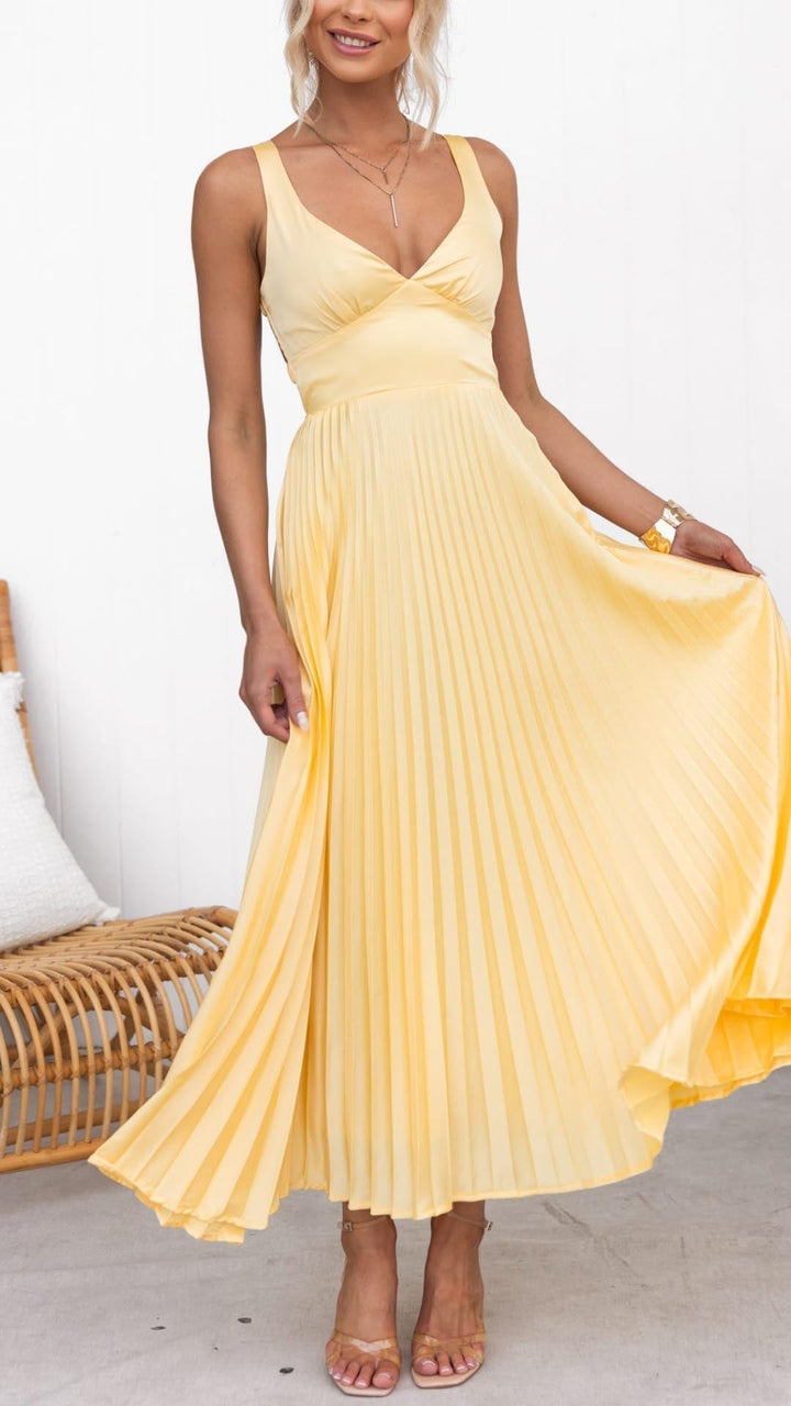 SIOBHAN | PLEATED V-NECK MAXI DRESS