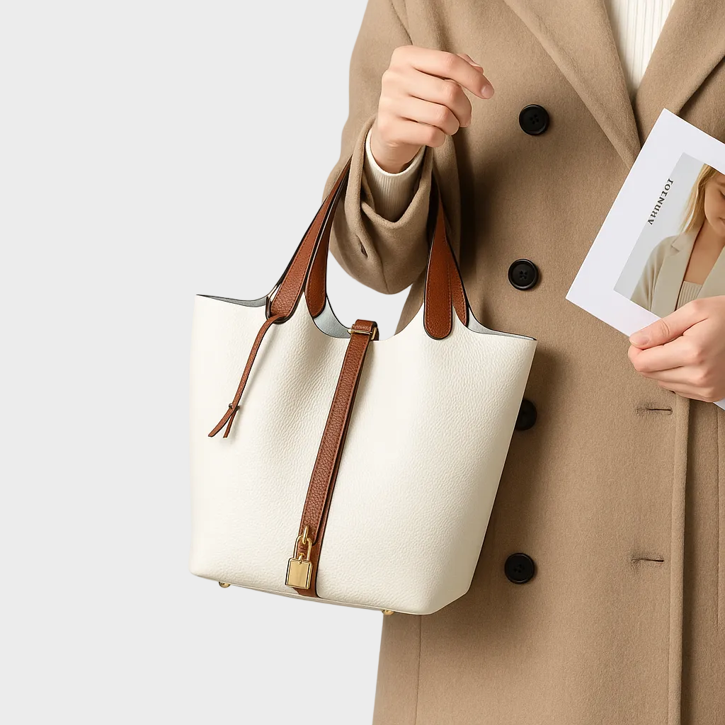Pebbled Handbag with Lock Detail