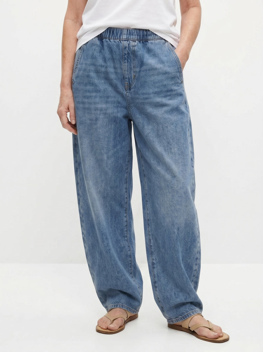CLÍODHNA | RELAXED ELASTIC WAIST DENIM TROUSERS