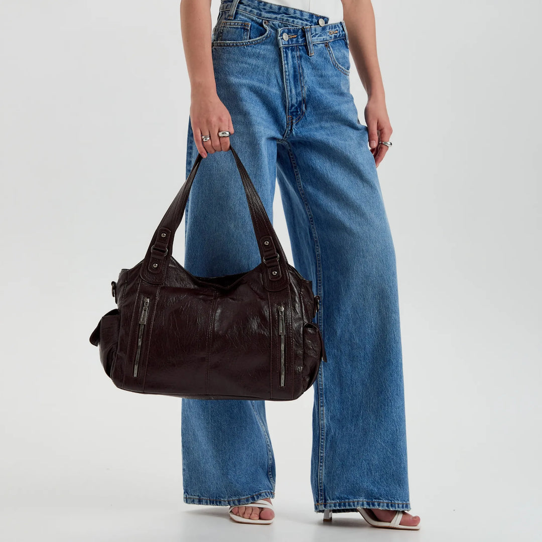 Faux Leather Crossbody Bag with Laptop Compartment