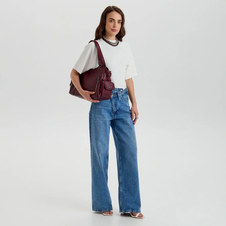 Faux Leather Crossbody Bag with Laptop Compartment