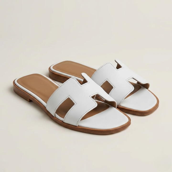 Women's Vegan Leather H-Strap Sandals - Elegant Slip-On Flat Sandals