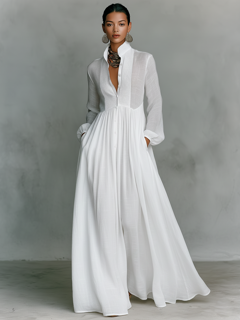 SUAILCE | PATCHWORK LINEN BLEND MAXI DRESS