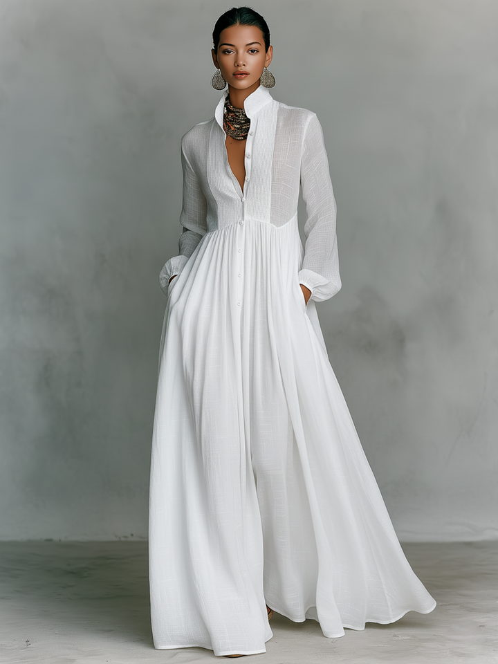 SUAILCE | PATCHWORK LINEN BLEND MAXI DRESS