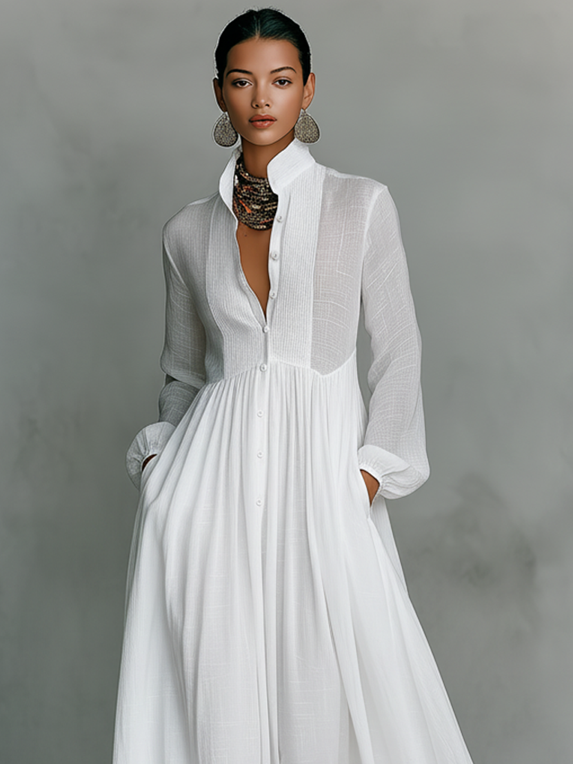 SUAILCE | PATCHWORK LINEN BLEND MAXI DRESS