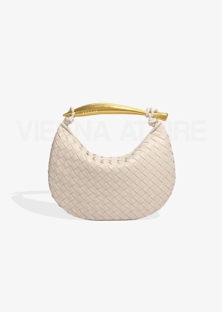 Woven Faux Leather Bag with Gold Handle