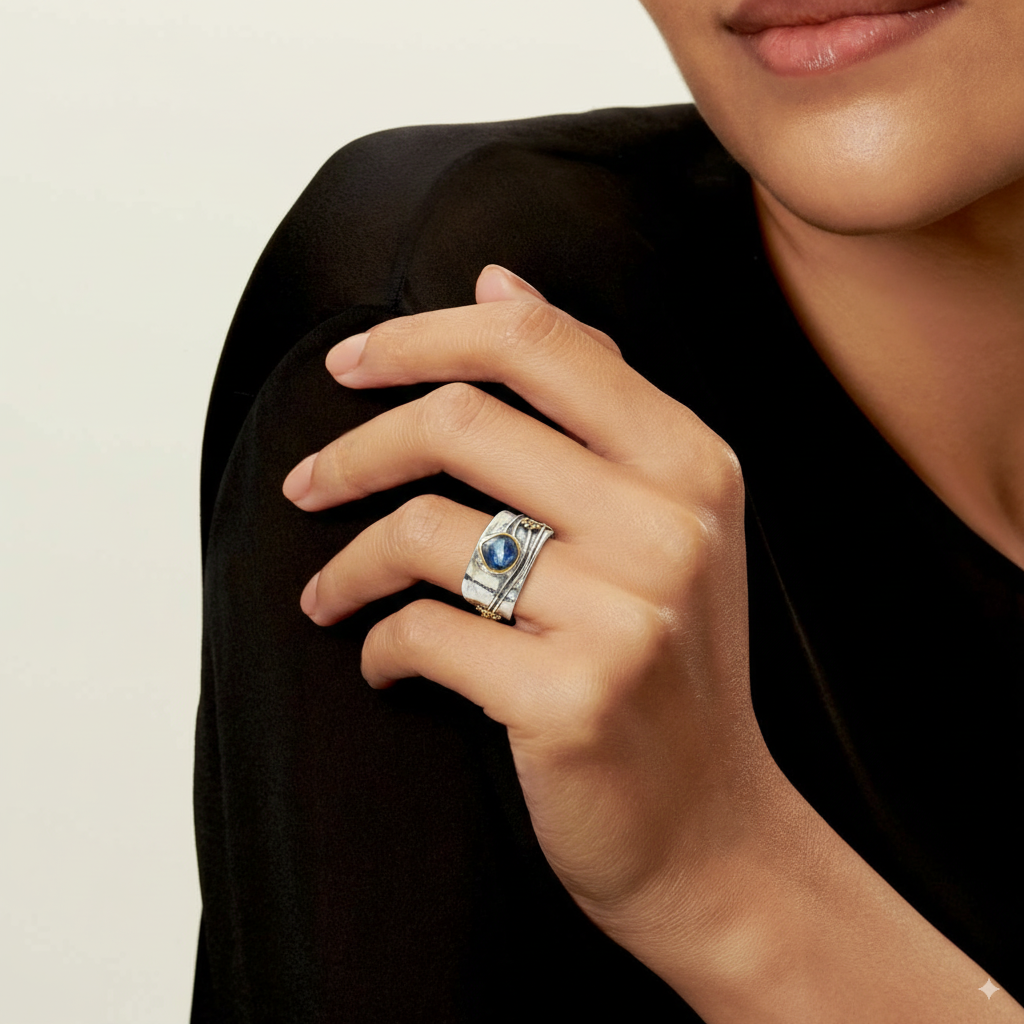Ailsa | Vintage Silver Ring with Blue Crystal