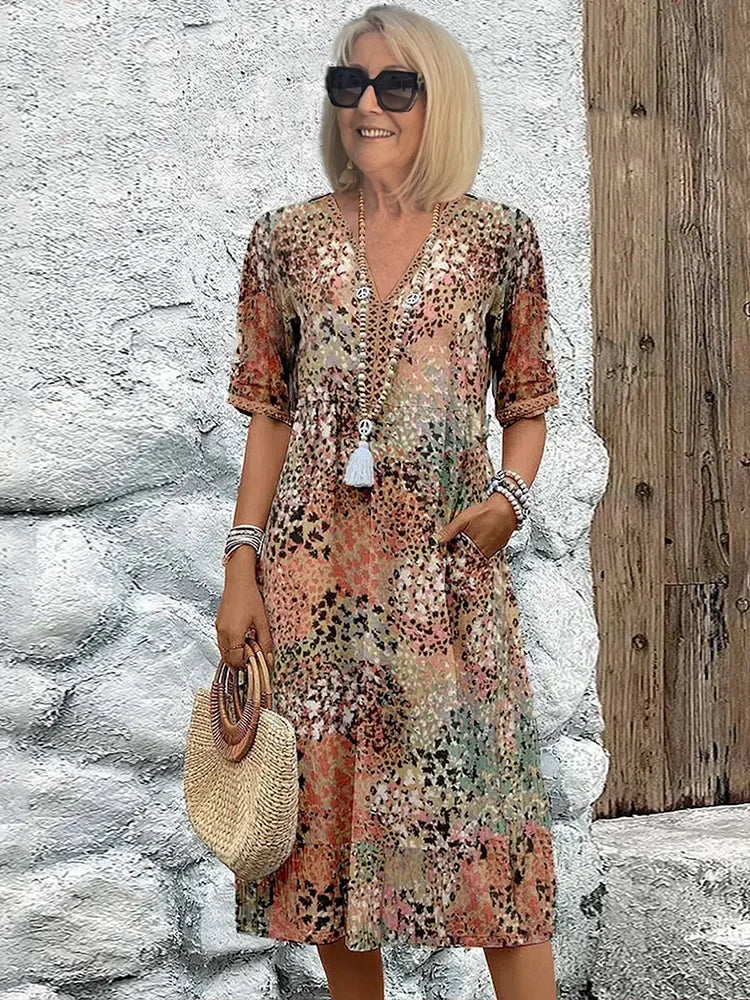 Sofia – Lightweight Midi Dress with V-Neckline