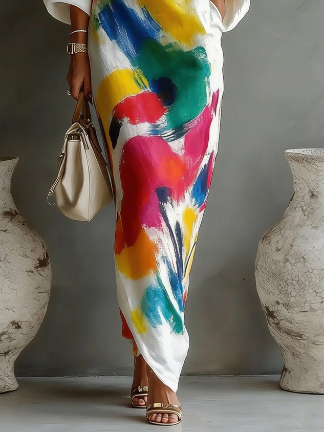 Poppy | Abstract One-Shoulder Maxi Dress