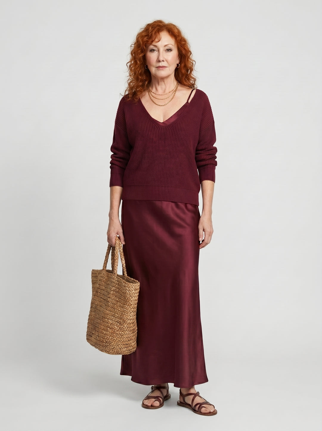 ELENA | SATIN MIDI DRESS & SOFT KNIT SWEATER SET