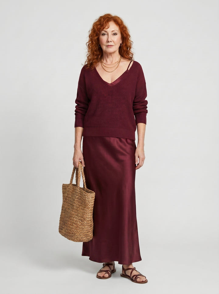ELENA | SATIN MIDI DRESS & SOFT KNIT SWEATER SET