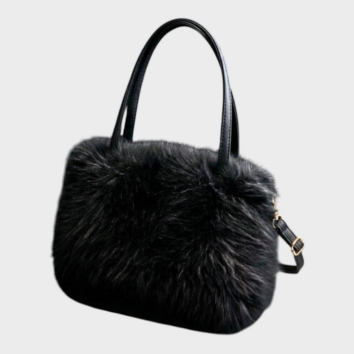 Faux Fur Handbag with Leather Handles