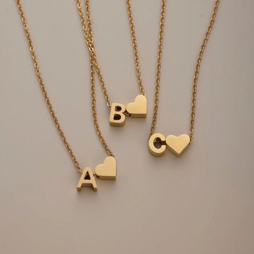Emmeline | Initial Necklace with Heart Pendant