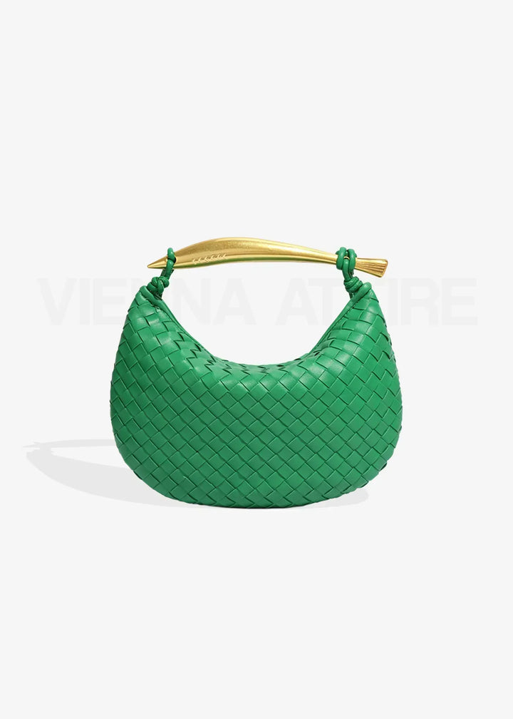 Woven Faux Leather Bag with Gold Handle