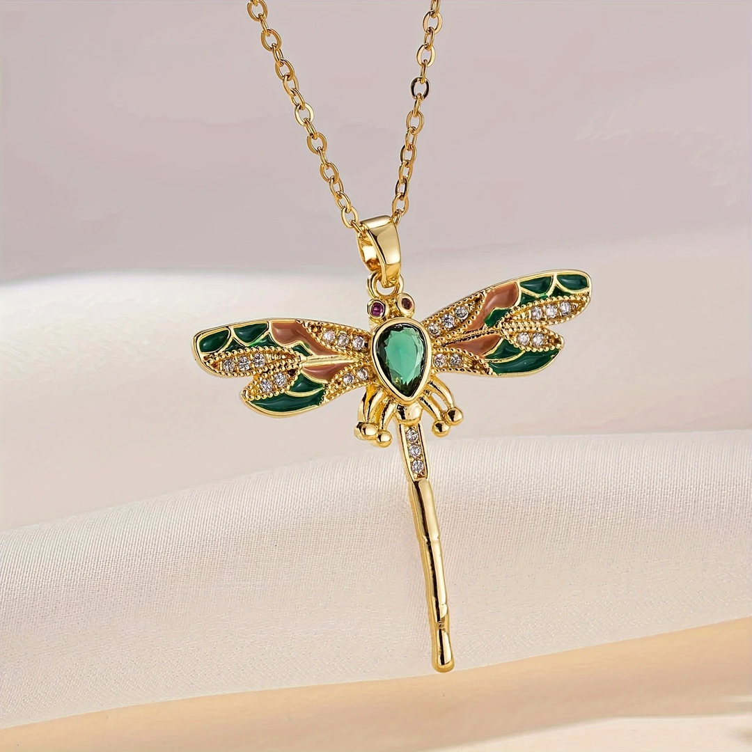 Evie | Luminous Green Dragonfly Necklace
