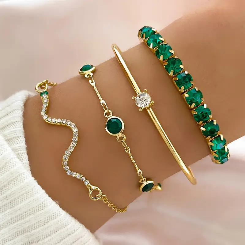 Frances | Vintage Green Zirconia Bracelet Set