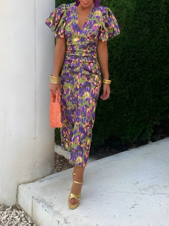 MERRIEL | PLEATED SLEEVE MIDI DRESS