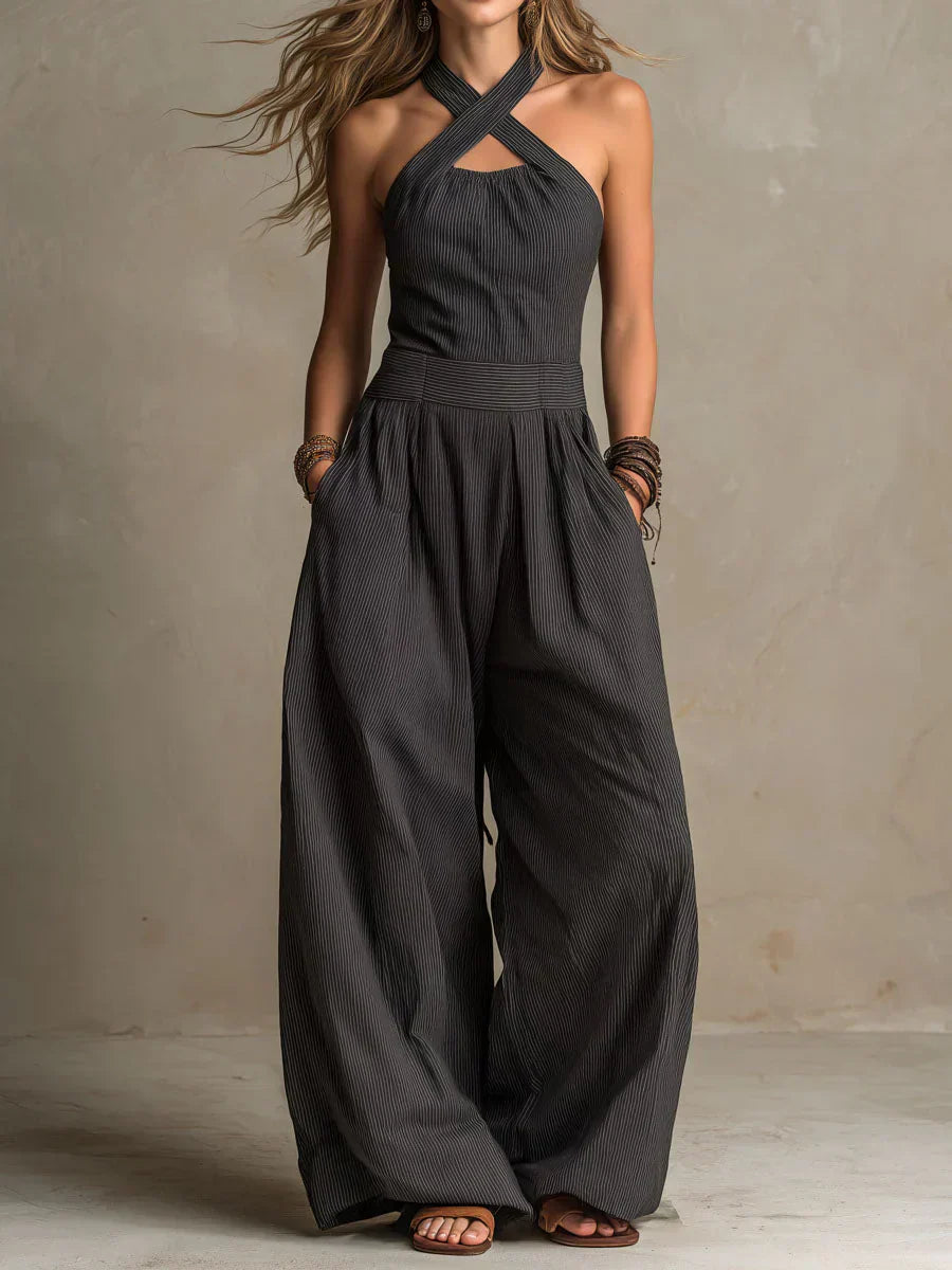 MERRYN | ELEGANT CROSS-NECK LINEN BLEND JUMPSUIT