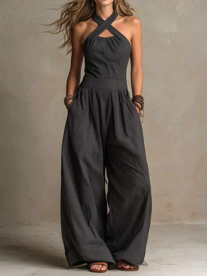 MERRYN | ELEGANT CROSS-NECK LINEN BLEND JUMPSUIT
