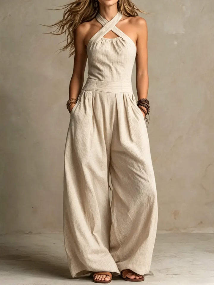 MERRYN | ELEGANT CROSS-NECK LINEN BLEND JUMPSUIT