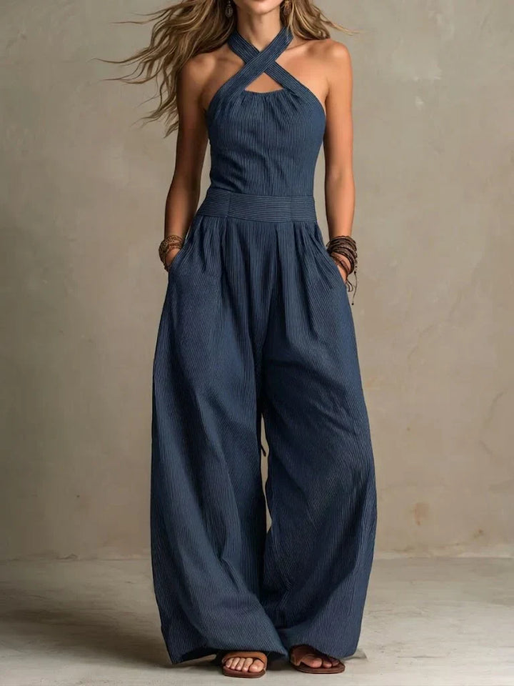 MERRYN | ELEGANT CROSS-NECK LINEN BLEND JUMPSUIT