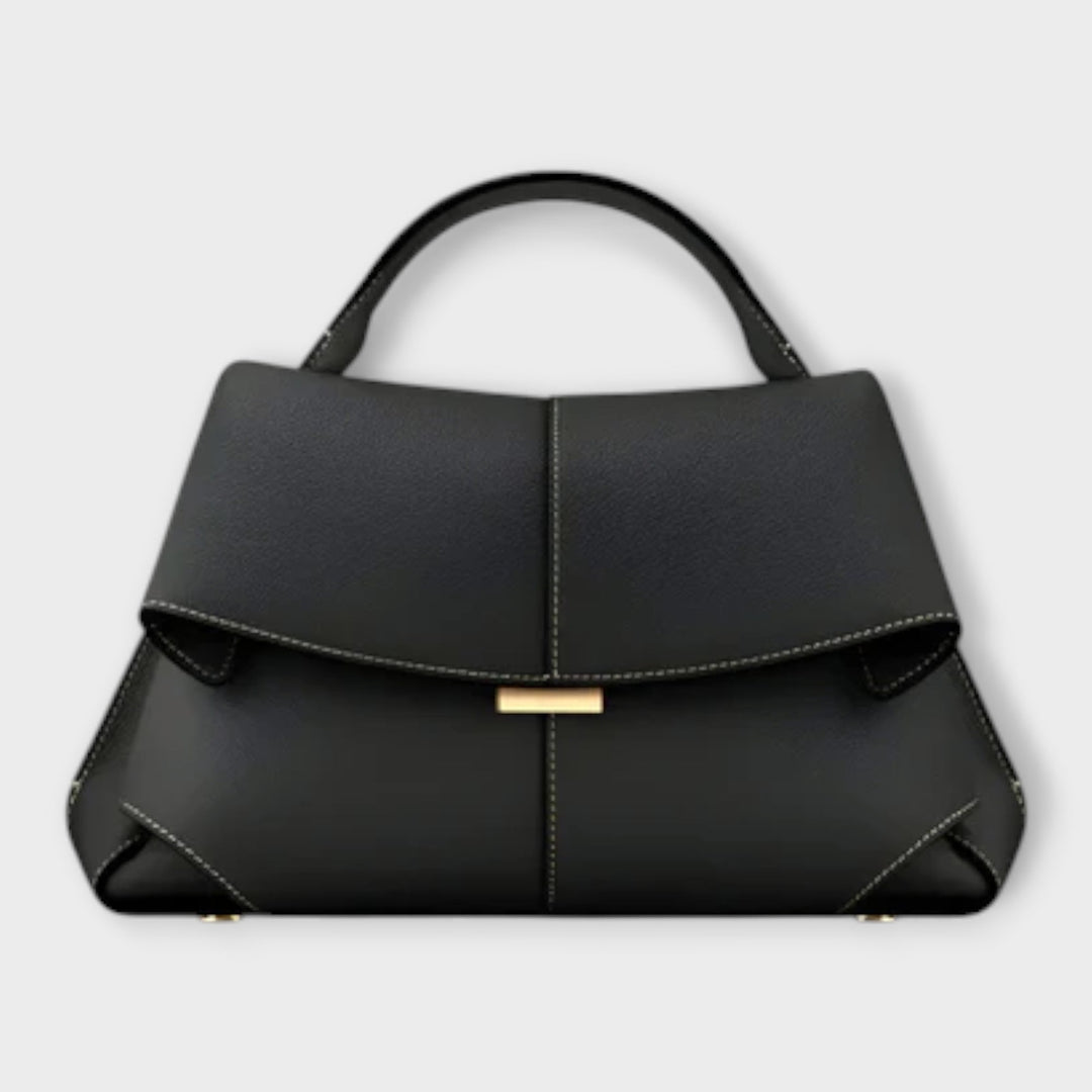 Structured Leather Handbag with Roll-Up Design