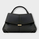 Structured Leather Handbag with Roll-Up Design