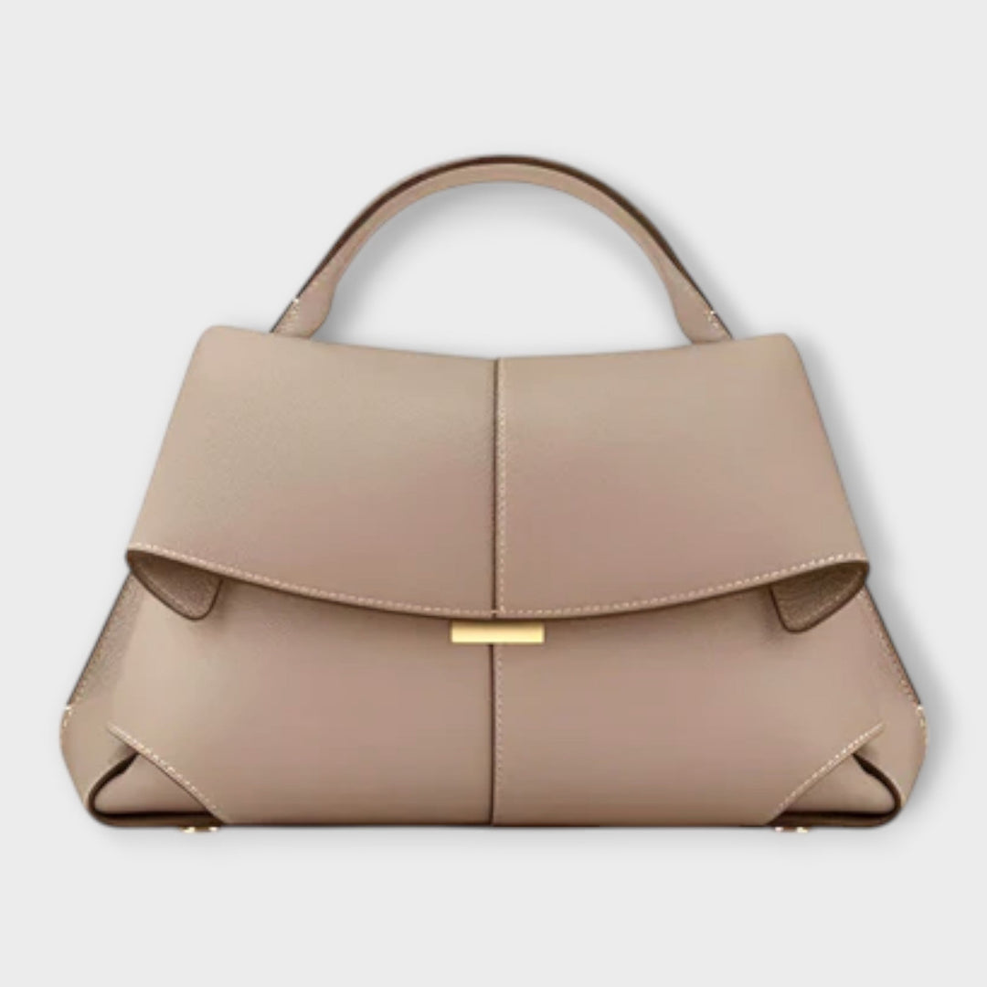 Structured Leather Handbag with Roll-Up Design