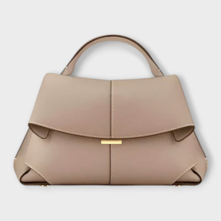 Structured Leather Handbag with Roll-Up Design
