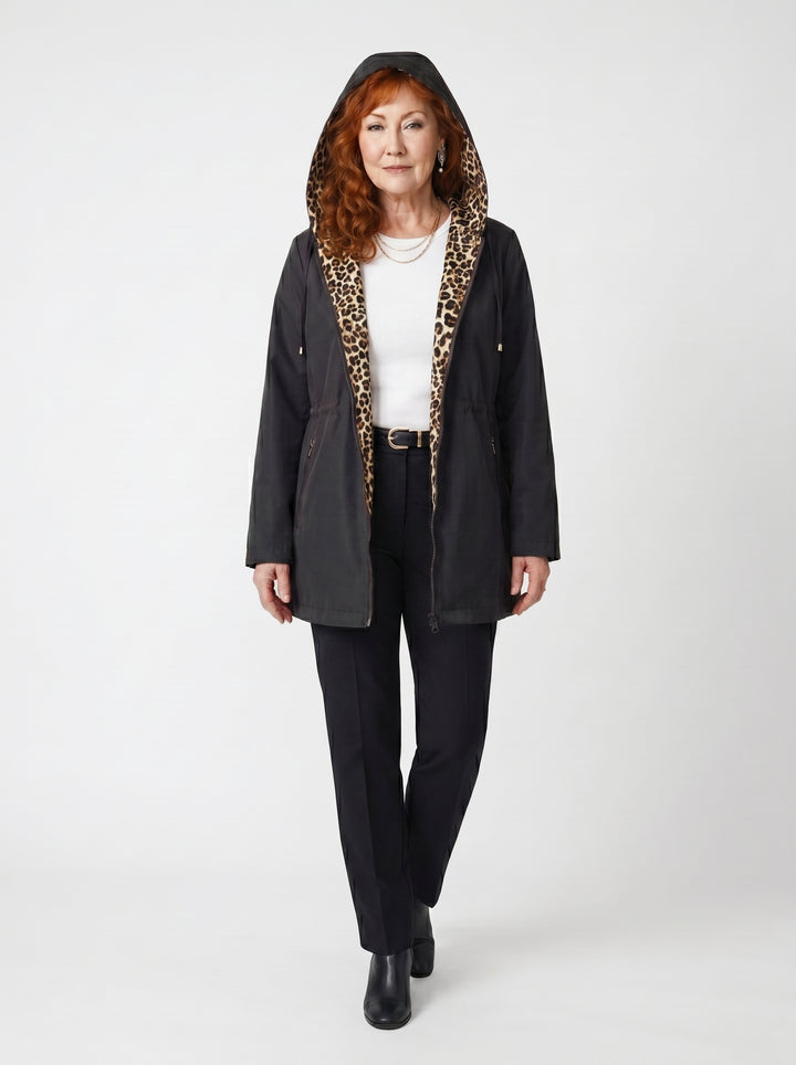 SIOBHÁN | REVERSIBLE LEOPARD TRIM HOODED JACKET