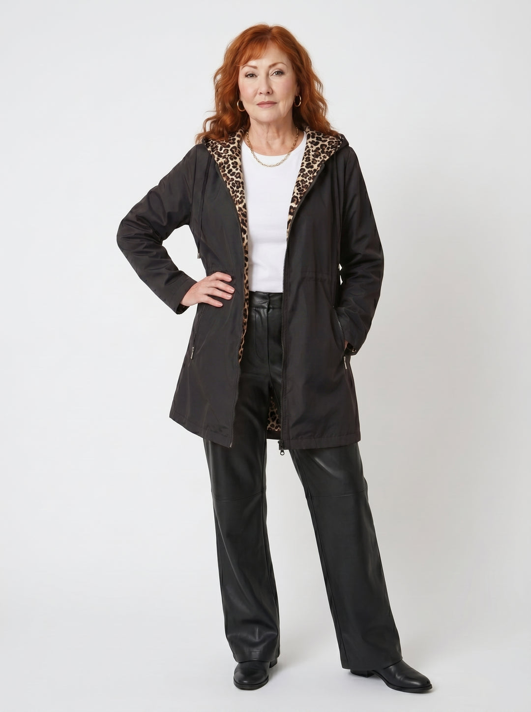 SIOBHÁN | REVERSIBLE LEOPARD TRIM HOODED JACKET
