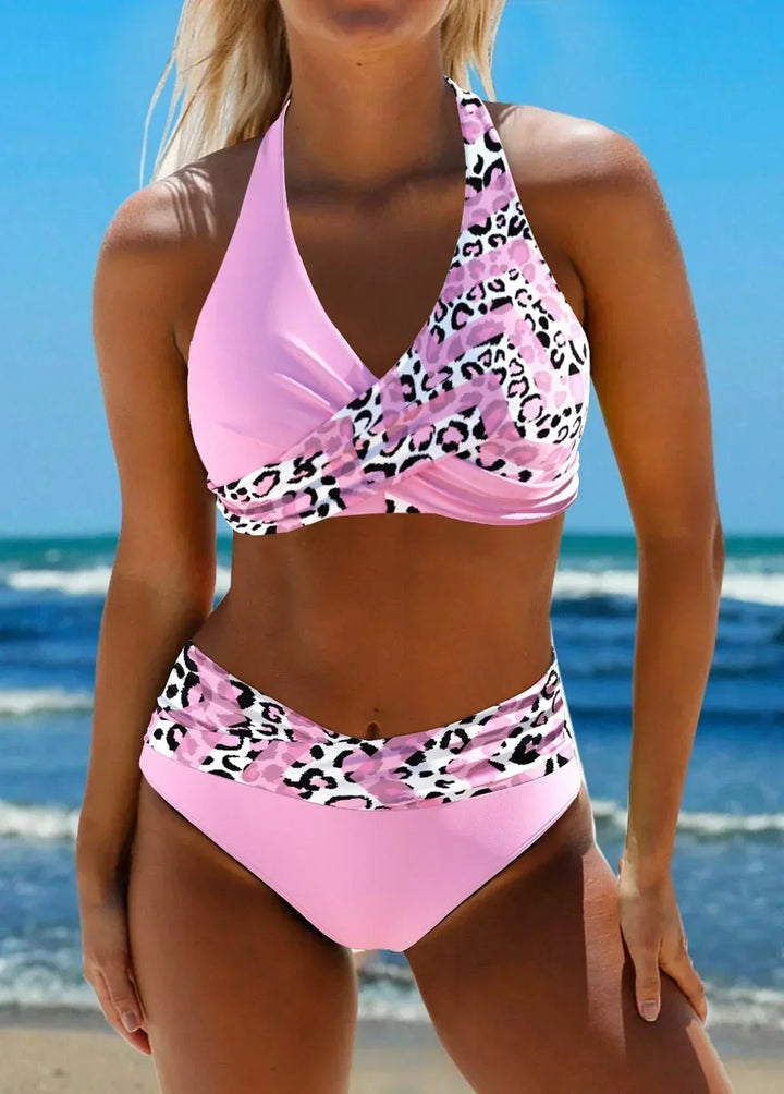TREASA | CROSS-FRONT HIGH-WAIST BIKINI SET
