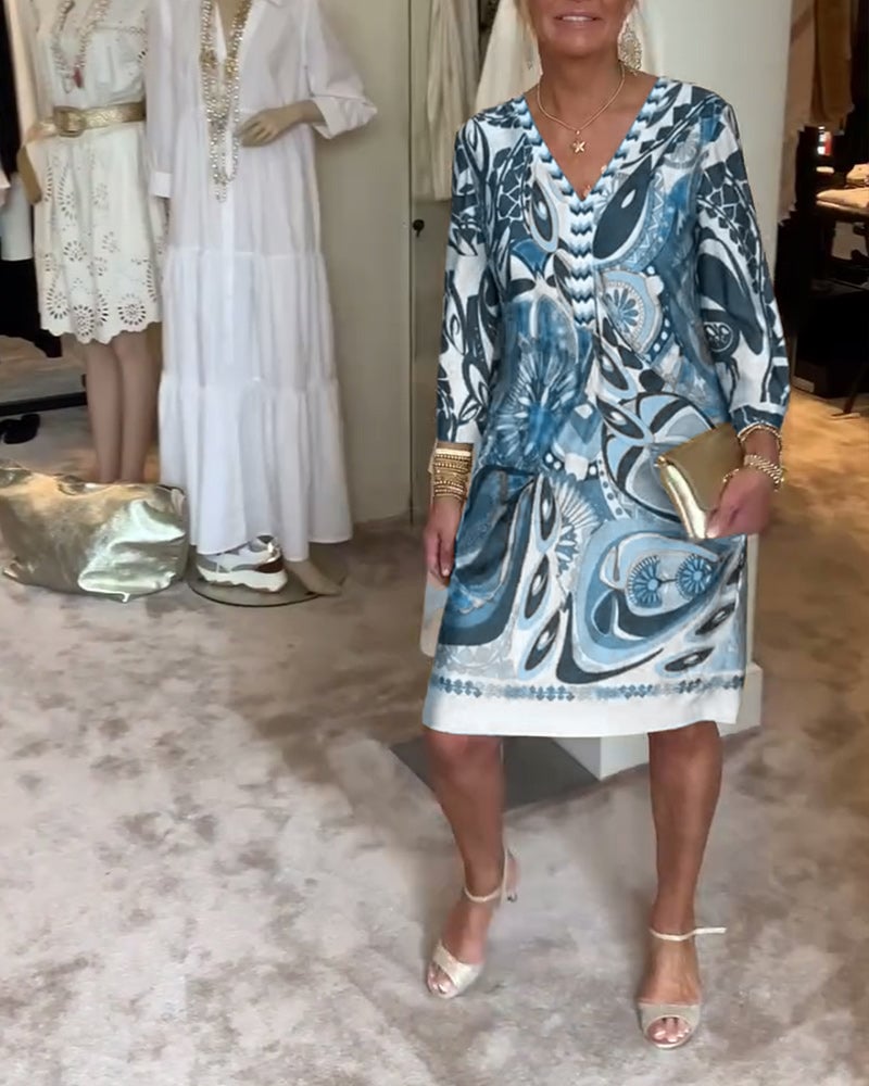 Brenda | Vintage Print V-Neck Dress