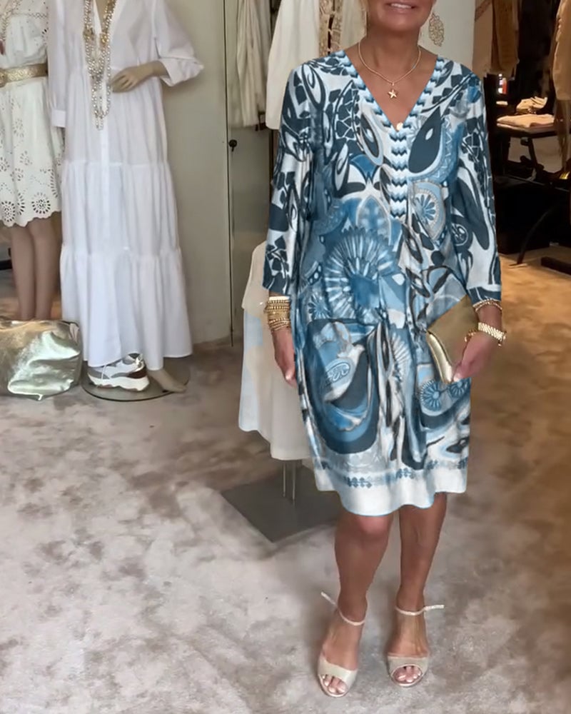 Brenda | Vintage Print V-Neck Dress