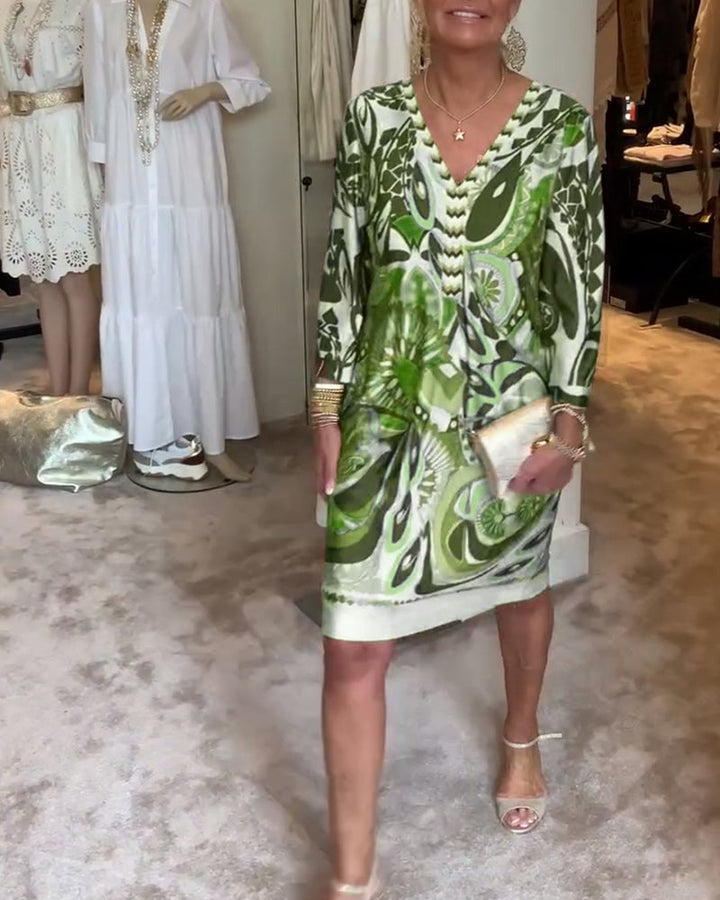 Brenda | Vintage Print V-Neck Dress