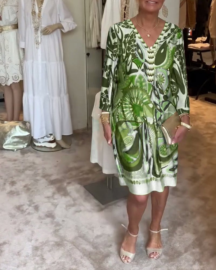 Brenda | Vintage Print V-Neck Dress