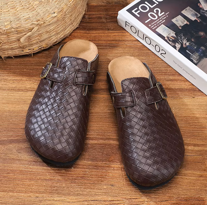 Woven Genuine Leather Men's Mules